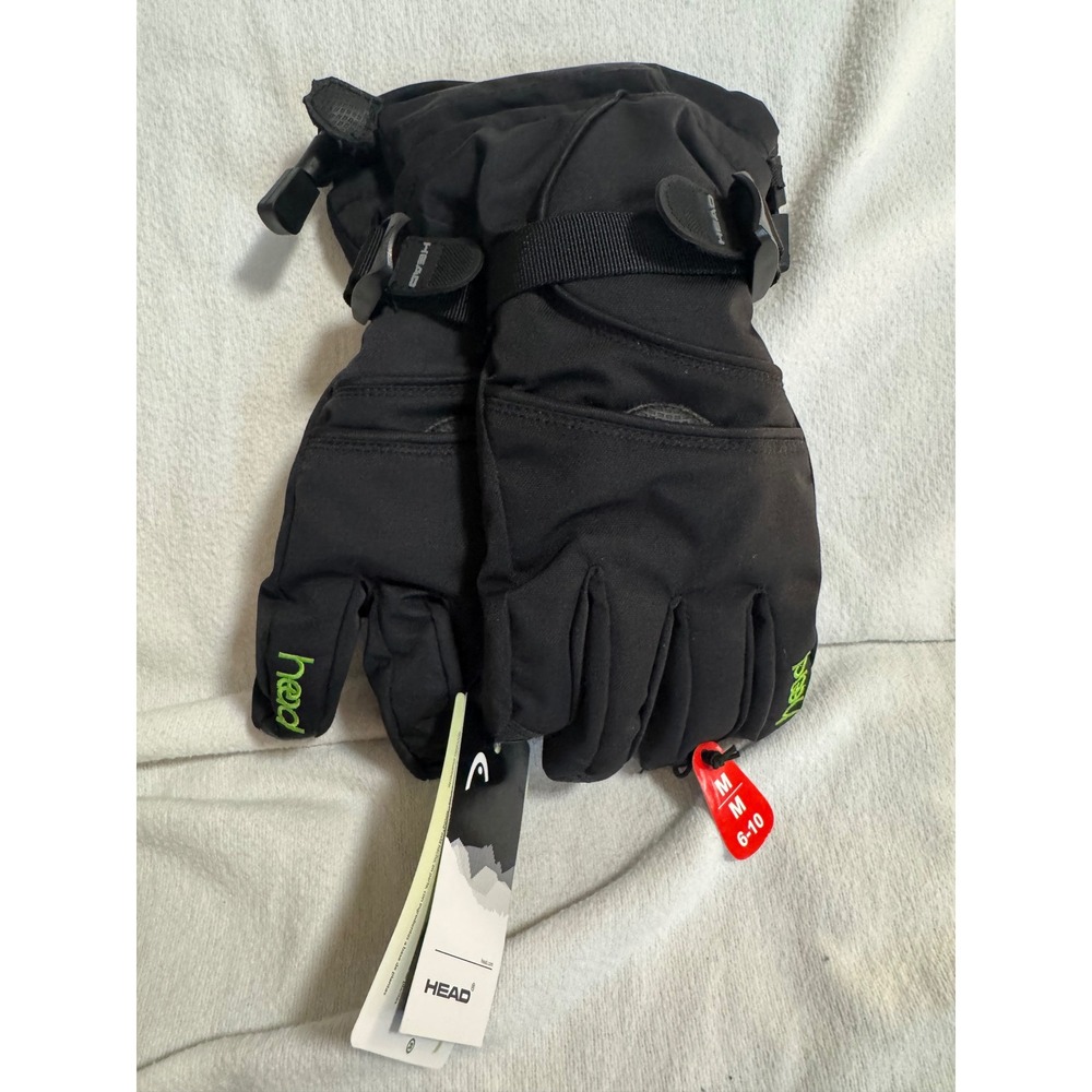 Head Mens Black Ski Snowboard Gloves Medium Insulated Adjustable Wrist Strap NEW